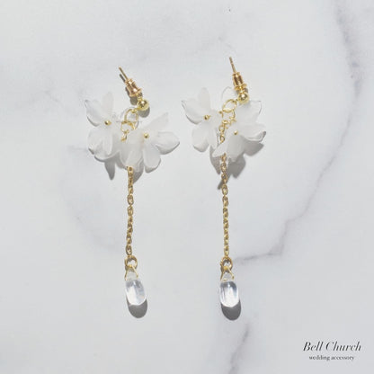 ウエディングピアス イヤリング｜お花 フラワーモチーフ｜ゴールド×ホワイト(BC-E97)【結婚式　アクセサリー　ピアス　イヤリング】