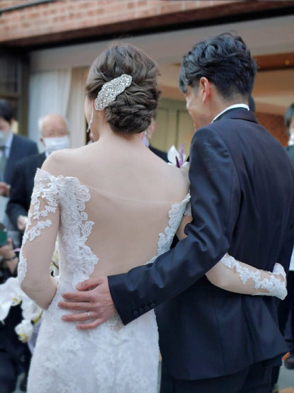 ヘッドドレス ボンネ コーム ビジュー & パール (BC-H10)｜ウェディングアクセサリー【結婚式　アクセサリー　ヘッドドレス　ヘアアクセサリー　ボンネ】