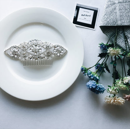 ヘッドドレス ボンネ コーム ビジュー & パール (BC-H10)｜ウェディングアクセサリー【結婚式　アクセサリー　ヘッドドレス　ヘアアクセサリー　ボンネ】