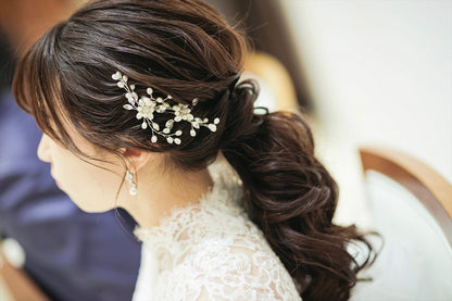 ヘッドピース パール お花モチーフ (BC-H11)｜ウェディングアクセサリー【結婚式　アクセサリー　ヘッドドレス　ヘアアクセサリー】