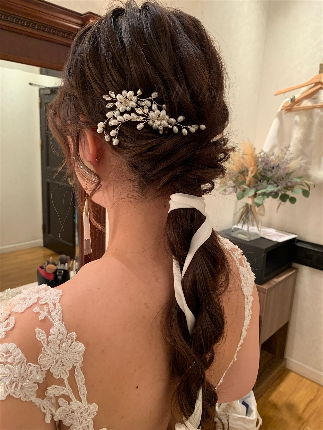 ヘッドピース パール お花モチーフ (BC-H11)｜ウェディングアクセサリー【結婚式　アクセサリー　ヘッドドレス　ヘアアクセサリー】