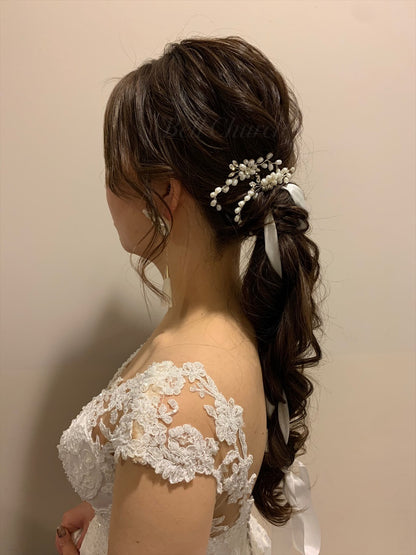 ヘッドピース パール お花モチーフ (BC-H11)｜ウェディングアクセサリー【結婚式　アクセサリー　ヘッドドレス　ヘアアクセサリー】