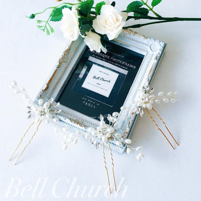 ヘッドピース パール お花モチーフ (BC-H11)｜ウェディングアクセサリー【結婚式　アクセサリー　ヘッドドレス　ヘアアクセサリー】