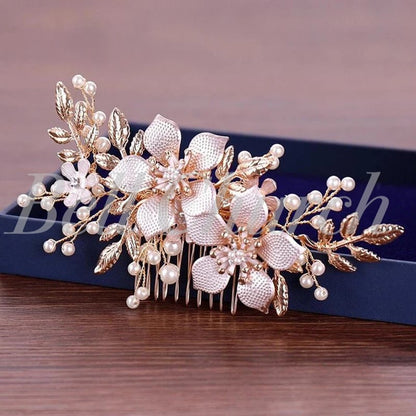 ヘアコーム パール フラワー(お花)モチーフ リーフ(葉っぱ) (BC-H13)｜ブライダルアクセサリー【結婚式　アクセサリー　ヘッドドレス　ヘアアクセサリー】
