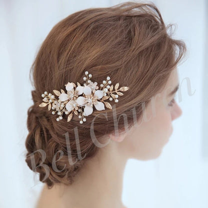 ヘアコーム パール フラワー(お花)モチーフ リーフ(葉っぱ) (BC-H13)｜ブライダルアクセサリー【結婚式　アクセサリー　ヘッドドレス　ヘアアクセサリー】