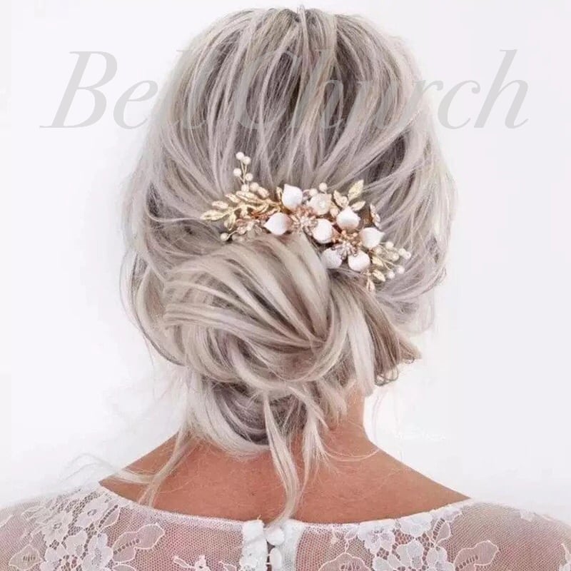 ヘアコーム パール フラワー(お花)モチーフ リーフ(葉っぱ) (BC-H13)｜ブライダルアクセサリー【結婚式　アクセサリー　ヘッドドレス　ヘアアクセサリー】