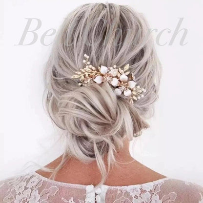 ヘアコーム パール フラワー(お花)モチーフ リーフ(葉っぱ) (BC-H13)｜ブライダルアクセサリー【結婚式　アクセサリー　ヘッドドレス　ヘアアクセサリー】
