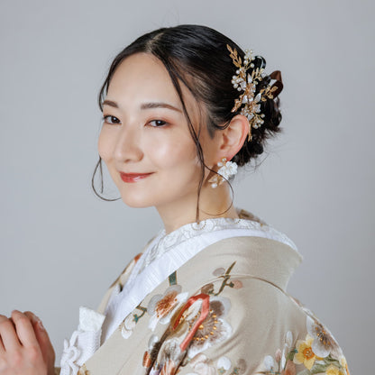 ヘアコーム パール フラワー(お花)モチーフ リーフ(葉っぱ) (BC-H13)｜ブライダルアクセサリー【結婚式　アクセサリー　ヘッドドレス　ヘアアクセサリー】