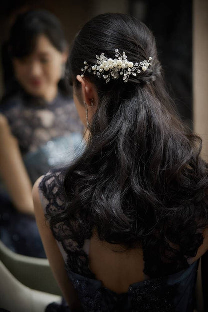 ヘアコーム パール クリスタル ラインストーン (BC-H14)｜ブライダルアクセサリー【結婚式　アクセサリー　ヘッドドレス　ヘアアクセサリー】