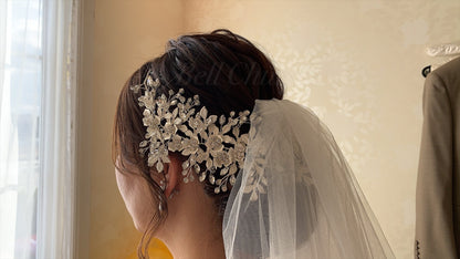 ヘッドドレス フラワーリーフ ビジュー シルバー (BC-H15)｜ウェディングアクセサリー【結婚式　アクセサリー　ヘッドドレス　ヘアアクセサリー】