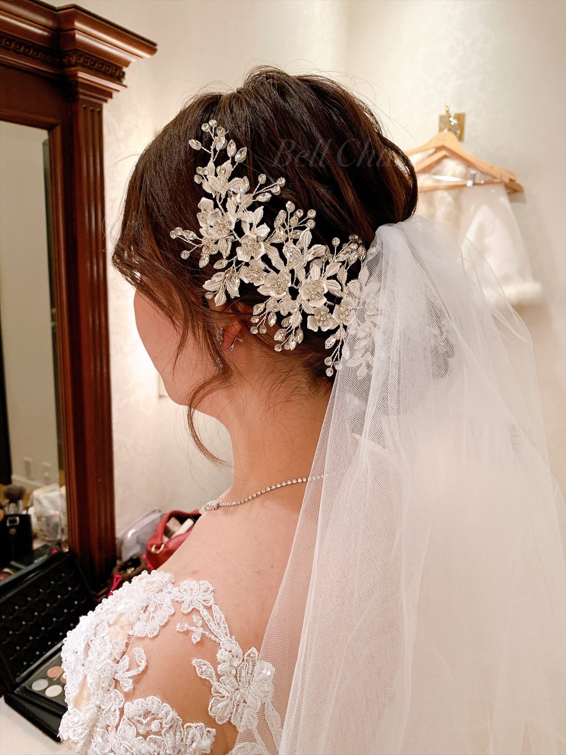 ヘッドドレス フラワーリーフ ビジュー シルバー (BC-H15)｜ウェディングアクセサリー【結婚式　アクセサリー　ヘッドドレス　ヘアアクセサリー】