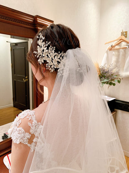 ヘッドドレス フラワーリーフ ビジュー シルバー (BC-H15)｜ウェディングアクセサリー【結婚式　アクセサリー　ヘッドドレス　ヘアアクセサリー】