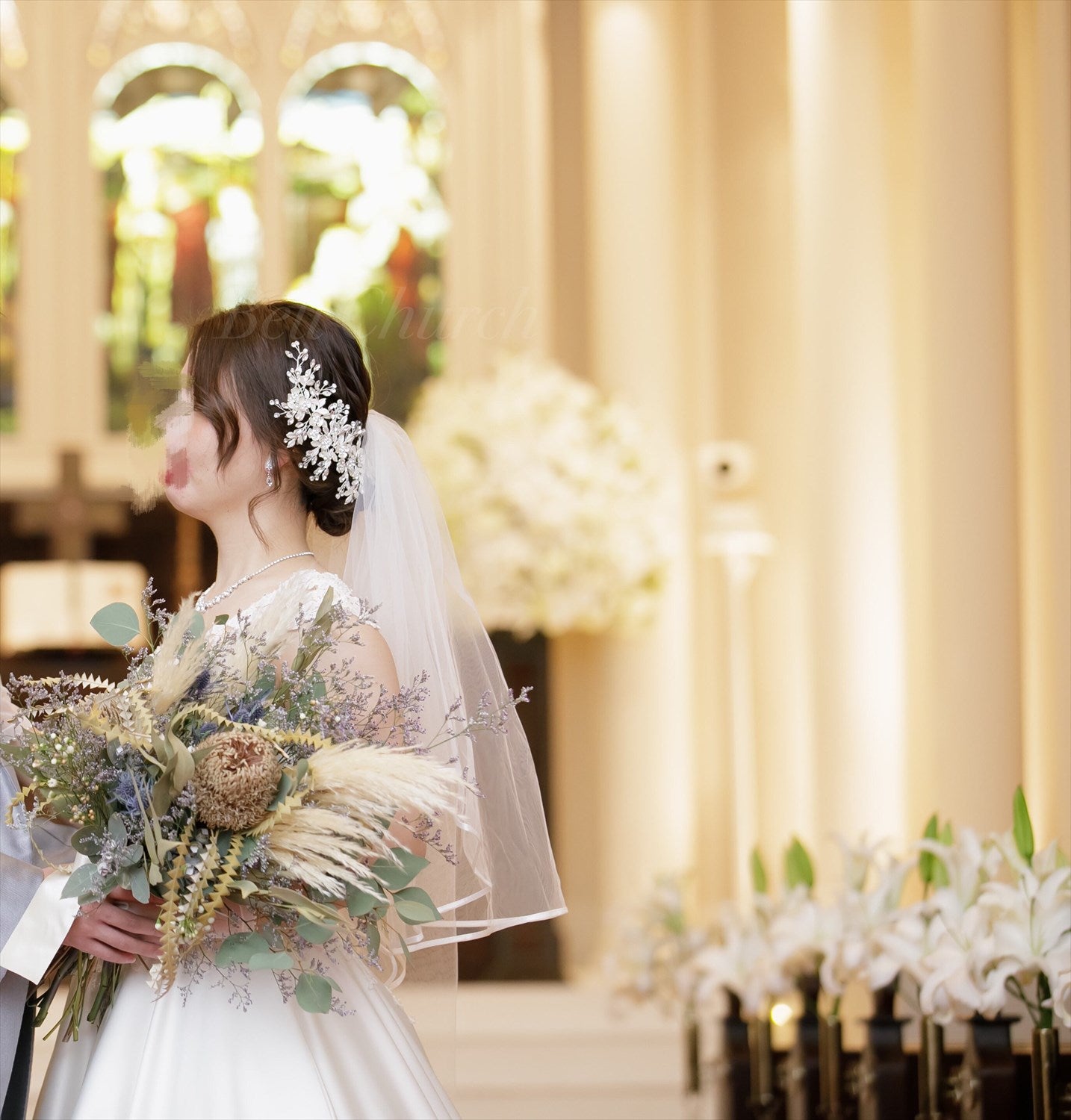ヘッドドレス フラワーリーフ ビジュー シルバー (BC-H15)｜ウェディングアクセサリー【結婚式　アクセサリー　ヘッドドレス　ヘアアクセサリー】