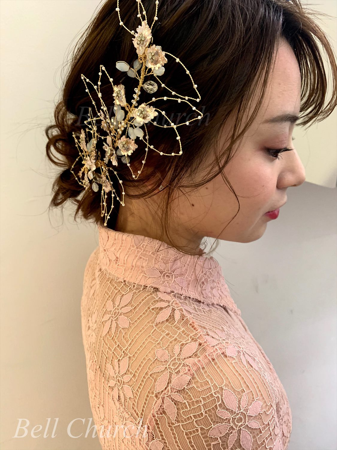 ヘッドドレス｜リーフ(葉っぱ) モチーフ & フラワー(お花)｜ゴールド (BC-H16)｜ウェディングアクセサリー【結婚式　アクセサリー　ヘッドドレス　ヘアアクセサリー】