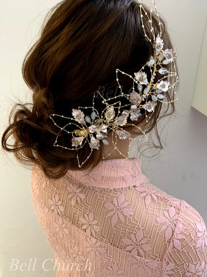 ヘッドドレス｜リーフ(葉っぱ) モチーフ & フラワー(お花)｜ゴールド (BC-H16)｜ウェディングアクセサリー【結婚式　アクセサリー　ヘッドドレス　ヘアアクセサリー】