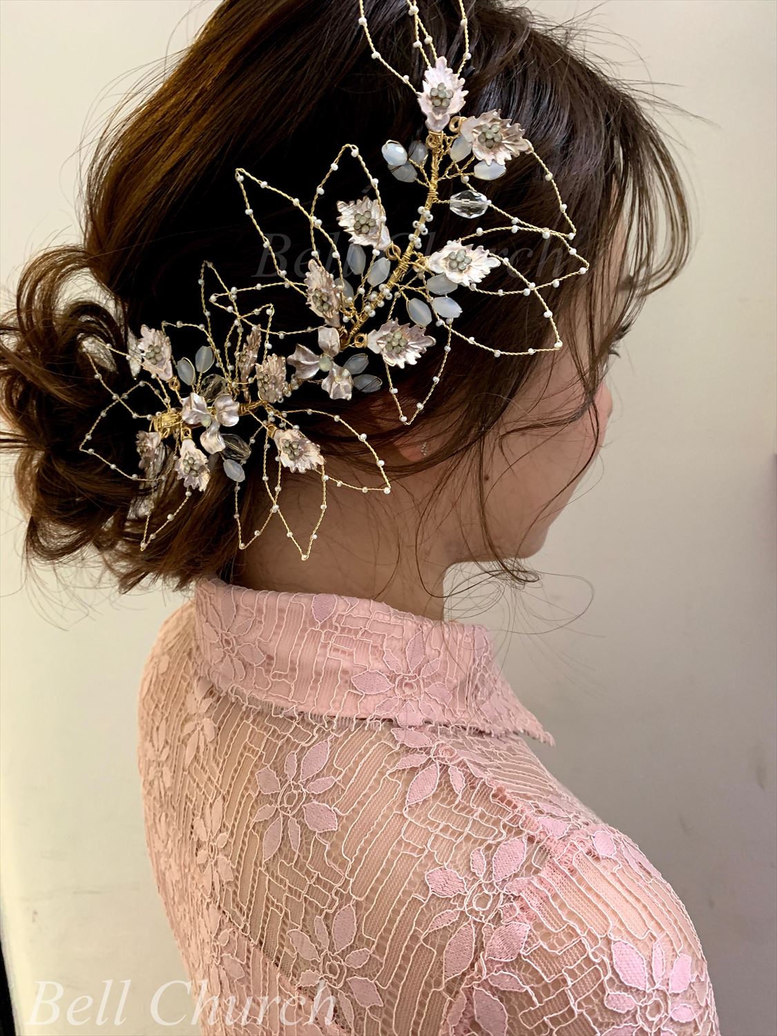ヘッドドレス｜リーフ(葉っぱ) モチーフ & フラワー(お花)｜ゴールド (BC-H16)｜ウェディングアクセサリー【結婚式　アクセサリー　ヘッドドレス　ヘアアクセサリー】