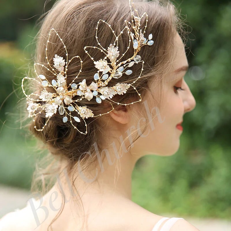 ヘッドドレス｜リーフ(葉っぱ) モチーフ & フラワー(お花)｜ゴールド (BC-H16)｜ウェディングアクセサリー【結婚式　アクセサリー　ヘッドドレス　ヘアアクセサリー】