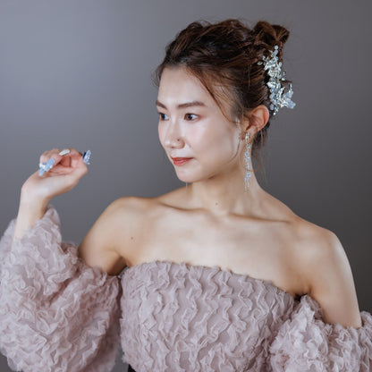 ヘッドドレス お花モチーフ ビーズ & ビジュー シルバー (BC-H17)｜ウェディングアクセサリー【結婚式　アクセサリー　ヘッドドレス　ヘアアクセサリー】