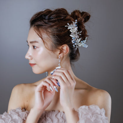 ヘッドドレス お花モチーフ ビーズ & ビジュー シルバー (BC-H17)｜ウェディングアクセサリー【結婚式　アクセサリー　ヘッドドレス　ヘアアクセサリー】