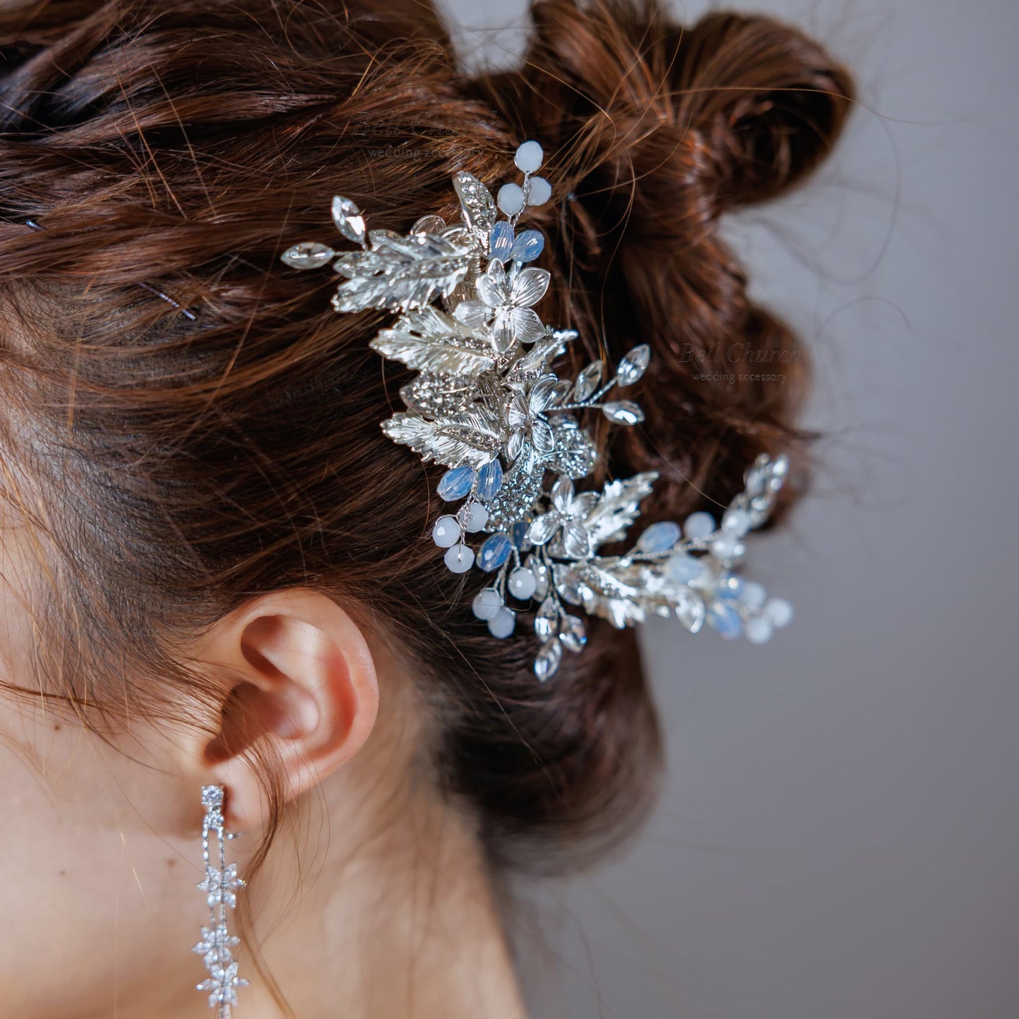 ヘッドドレス お花モチーフ ビーズ & ビジュー シルバー (BC-H17)｜ウェディングアクセサリー【結婚式　アクセサリー　ヘッドドレス　ヘアアクセサリー】