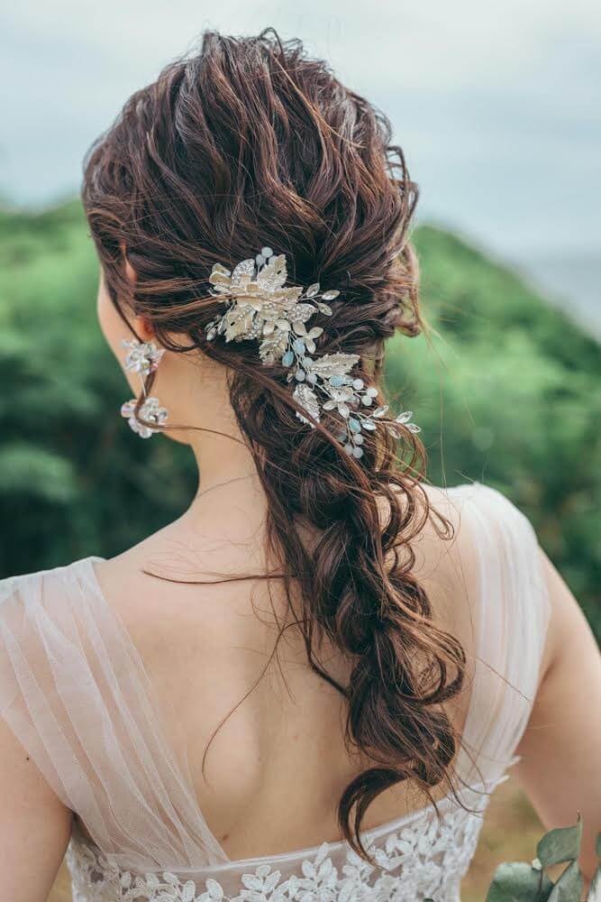 ヘッドドレス お花モチーフ ビーズ & ビジュー シルバー (BC-H17)｜ウェディングアクセサリー【結婚式　アクセサリー　ヘッドドレス　ヘアアクセサリー】