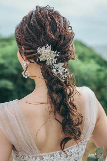 ヘッドドレス お花モチーフ ビーズ & ビジュー シルバー (BC-H17)｜ウェディングアクセサリー【結婚式　アクセサリー　ヘッドドレス　ヘアアクセサリー】