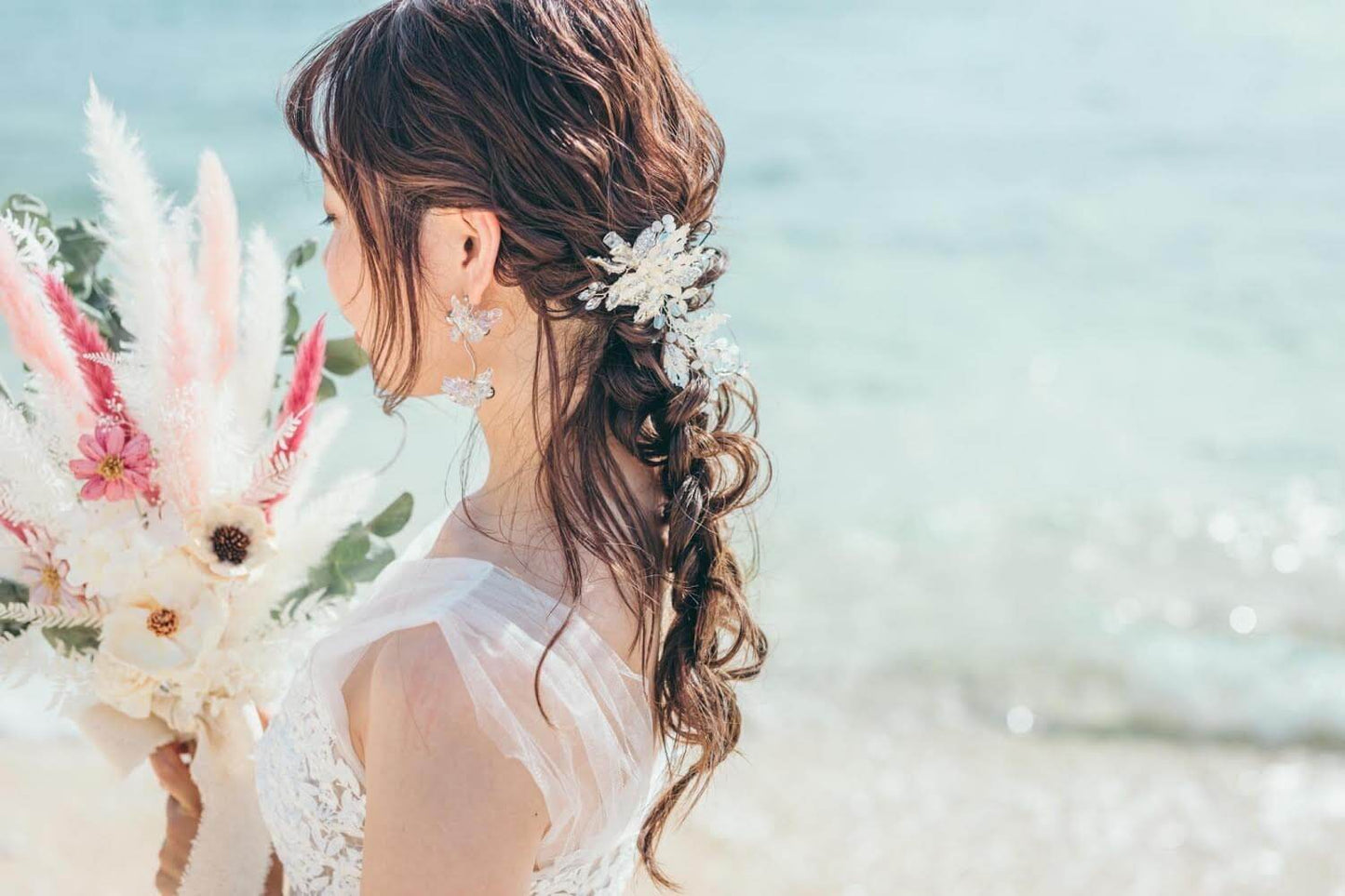 ヘッドドレス お花モチーフ ビーズ & ビジュー シルバー (BC-H17)｜ウェディングアクセサリー【結婚式　アクセサリー　ヘッドドレス　ヘアアクセサリー】