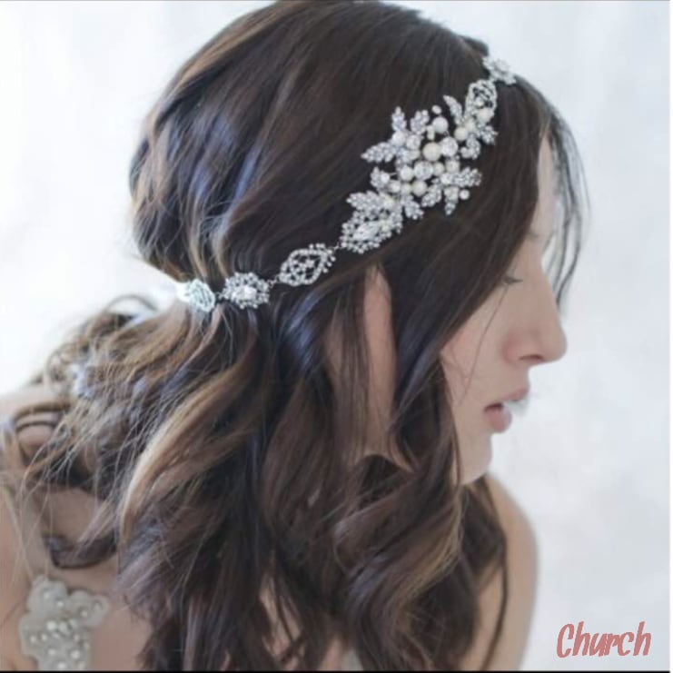 リボンカチューム パール & ビジュー シルバー (BC-H18)｜ウェディングカチューム【結婚式　アクセサリー　ヘッドドレス　ヘアアクセサリー】