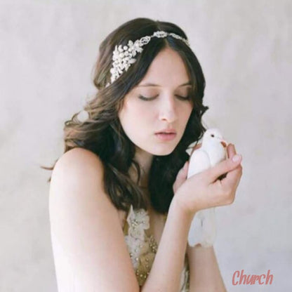 リボンカチューム パール & ビジュー シルバー (BC-H18)｜ウェディングカチューム【結婚式　アクセサリー　ヘッドドレス　ヘアアクセサリー】