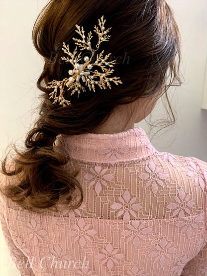 ヘッドドレス パールとビーズ ヘアクリップ  (BC-H19)｜ウェディングアクセサリー【結婚式　アクセサリー　ヘッドドレス　ヘアアクセサリー】