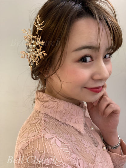 ヘッドドレス パールとビーズ ヘアクリップ  (BC-H19)｜ウェディングアクセサリー【結婚式　アクセサリー　ヘッドドレス　ヘアアクセサリー】