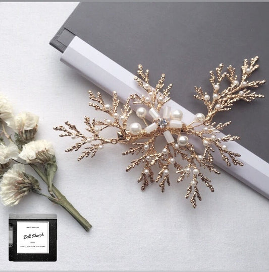 ヘッドドレス パールとビーズ ヘアクリップ  (BC-H19)｜ウェディングアクセサリー【結婚式　アクセサリー　ヘッドドレス　ヘアアクセサリー】