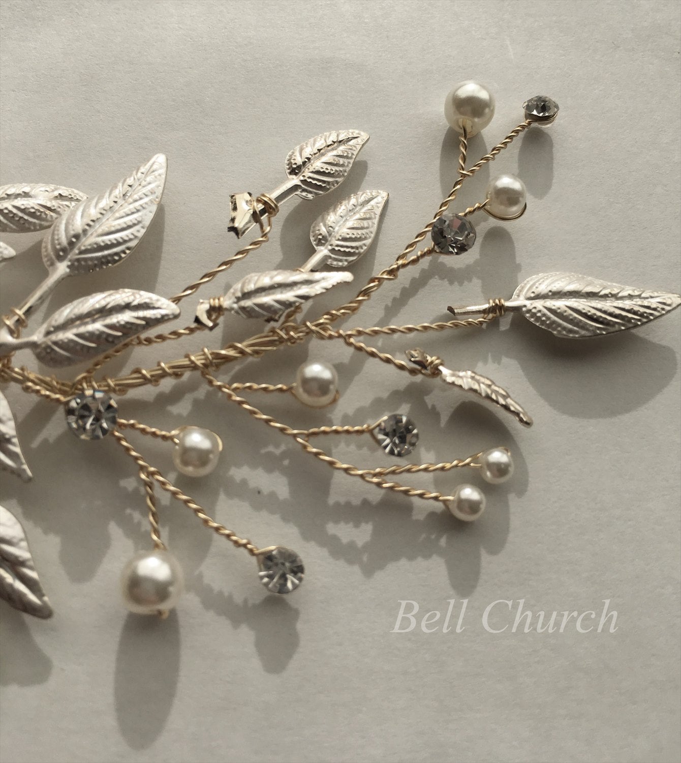 ヘッドドレス パール リーフチャーム シルバー (BC-H20)｜ウェディングアクセサリー【結婚式　アクセサリー　ヘッドドレス　ヘアアクセサリー】