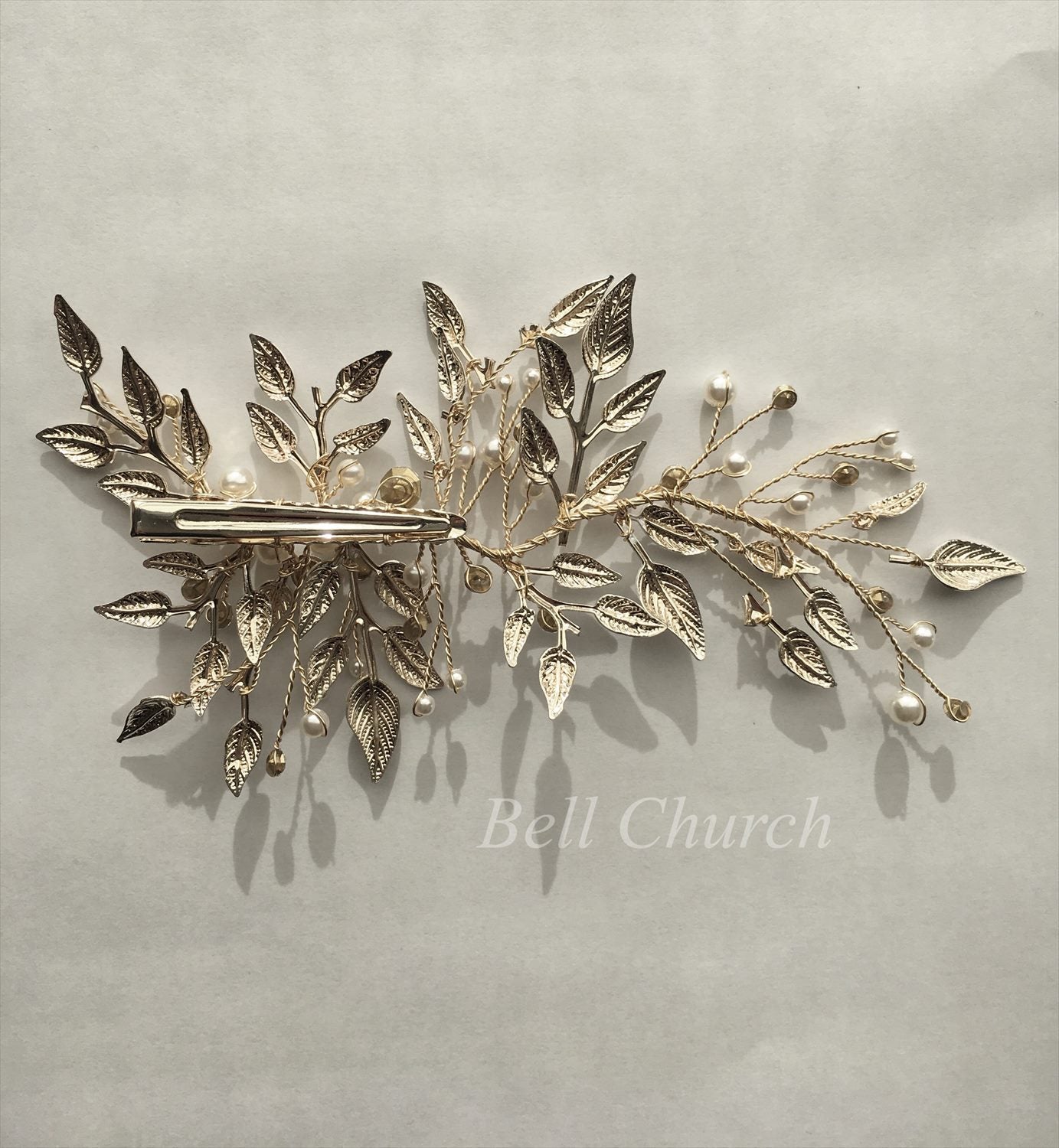 ヘッドドレス パール リーフチャーム シルバー (BC-H20)｜ウェディングアクセサリー【結婚式　アクセサリー　ヘッドドレス　ヘアアクセサリー】