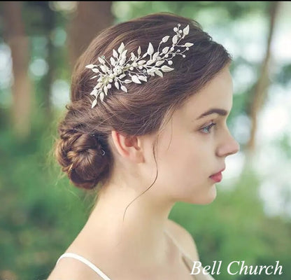 ヘッドドレス パール リーフチャーム シルバー (BC-H20)｜ウェディングアクセサリー【結婚式　アクセサリー　ヘッドドレス　ヘアアクセサリー】