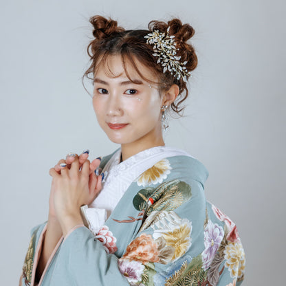 ヘッドドレス パール リーフチャーム シルバー (BC-H20)｜ウェディングアクセサリー【結婚式　アクセサリー　ヘッドドレス　ヘアアクセサリー】