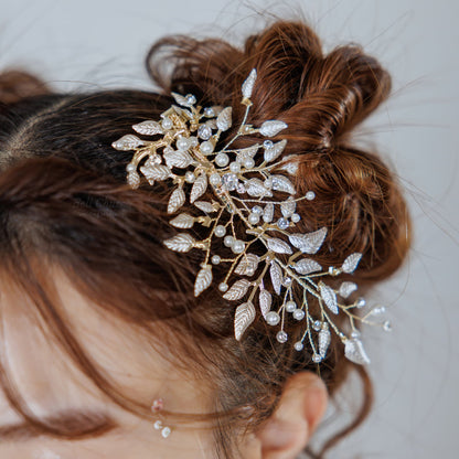 ヘッドドレス パール リーフチャーム シルバー (BC-H20)｜ウェディングアクセサリー【結婚式　アクセサリー　ヘッドドレス　ヘアアクセサリー】