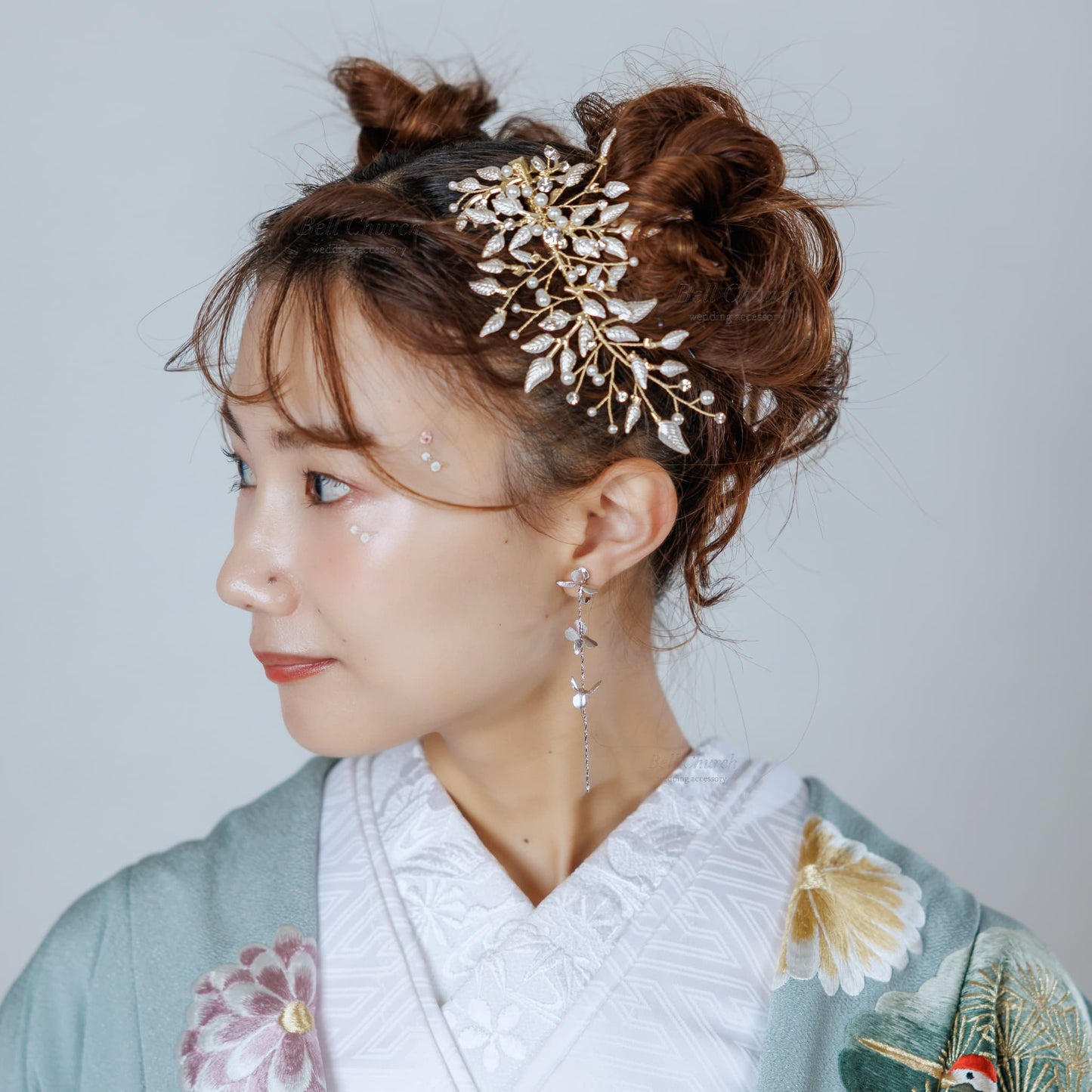 ヘッドドレス パール リーフチャーム シルバー (BC-H20)｜ウェディングアクセサリー【結婚式　アクセサリー　ヘッドドレス　ヘアアクセサリー】