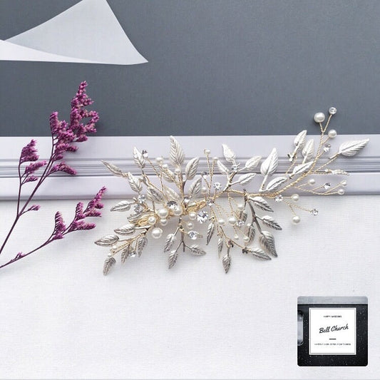 ヘッドドレス パール リーフチャーム シルバー (BC-H20)｜ウェディングアクセサリー【結婚式　アクセサリー　ヘッドドレス　ヘアアクセサリー】