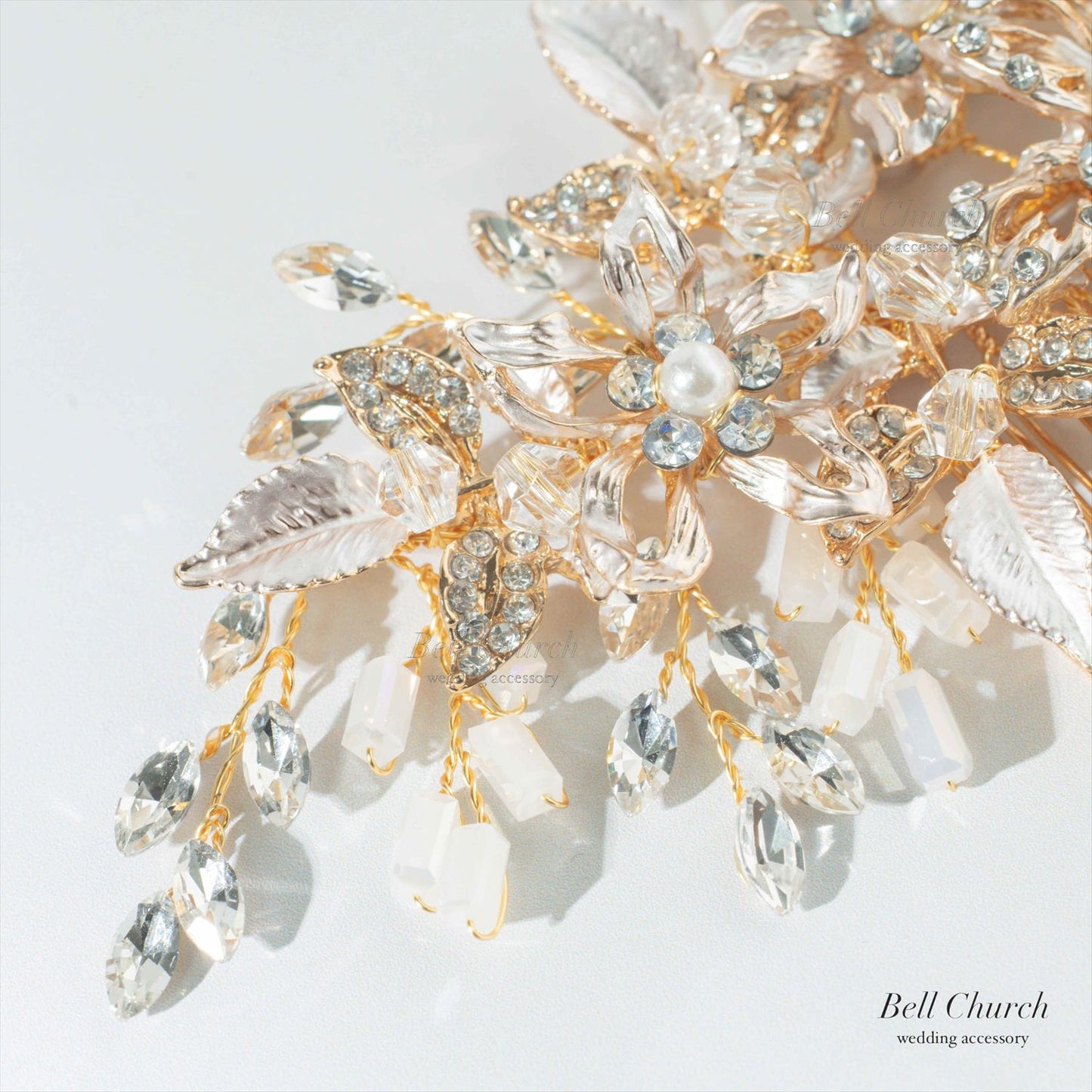ヘアコーム | 小枝アクセサリー | お花モチーフ | ジルコニア | ゴールド | (BC-H44)【結婚式　アクセサリー　ヘッドドレス　ヘアアクセサリー】