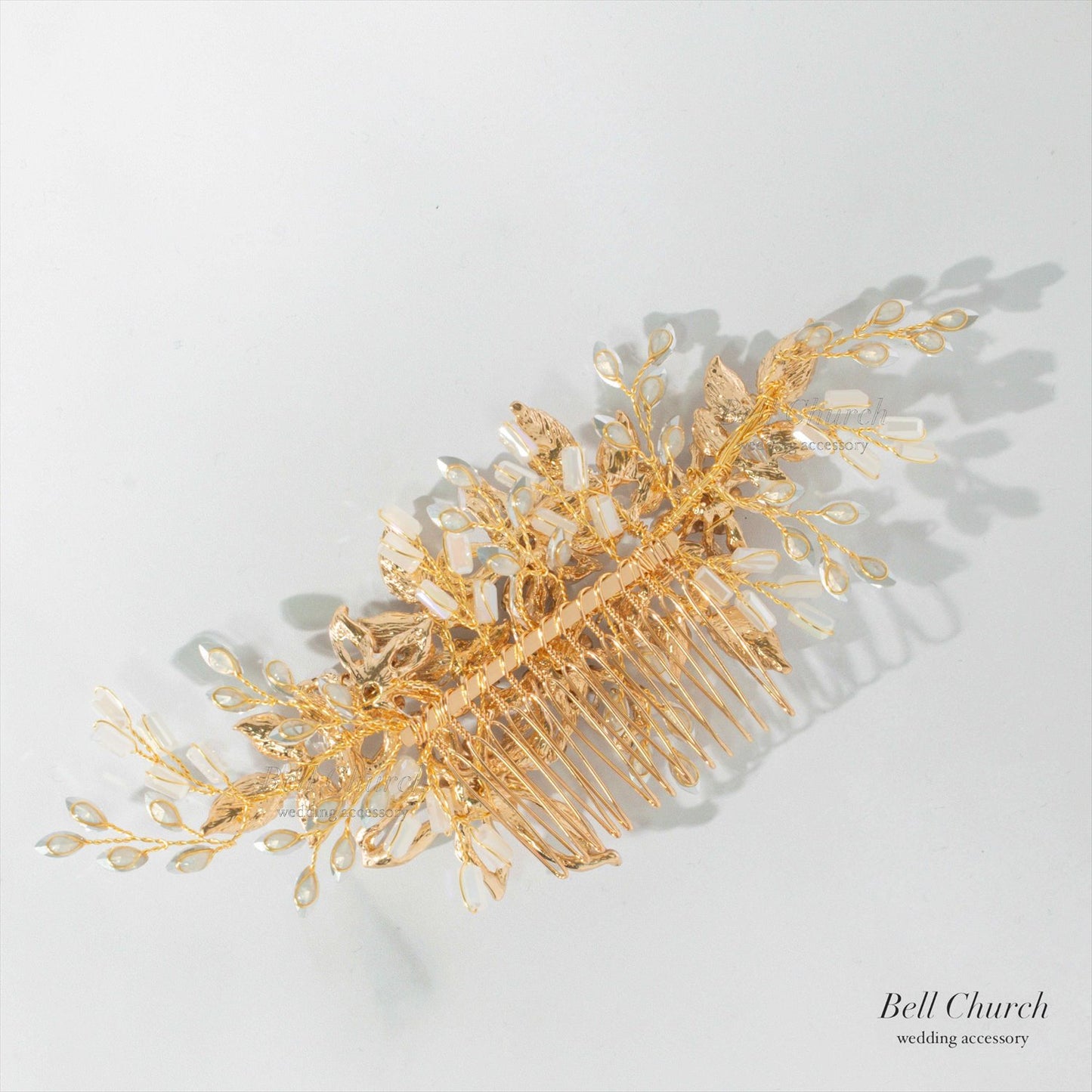 ヘアコーム | 小枝アクセサリー | お花モチーフ | ジルコニア | ゴールド | (BC-H44)【結婚式　アクセサリー　ヘッドドレス　ヘアアクセサリー】