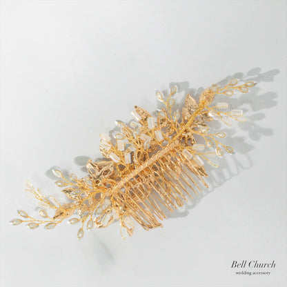 ヘアコーム | 小枝アクセサリー | お花モチーフ | ジルコニア | ゴールド | (BC-H44)【結婚式　アクセサリー　ヘッドドレス　ヘアアクセサリー】