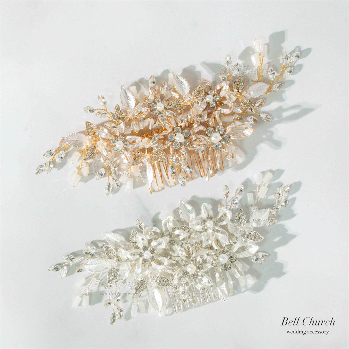 ヘアコーム | 小枝アクセサリー | お花モチーフ | ジルコニア | ゴールド | (BC-H44)【結婚式　アクセサリー　ヘッドドレス　ヘアアクセサリー】