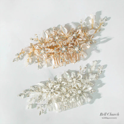 ヘアコーム | 小枝アクセサリー | お花モチーフ | ジルコニア | ゴールド | (BC-H44)【結婚式　アクセサリー　ヘッドドレス　ヘアアクセサリー】