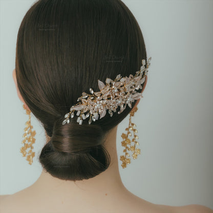 ヘアコーム | 小枝アクセサリー | お花モチーフ | ジルコニア | ゴールド | (BC-H44)【結婚式　アクセサリー　ヘッドドレス　ヘアアクセサリー】