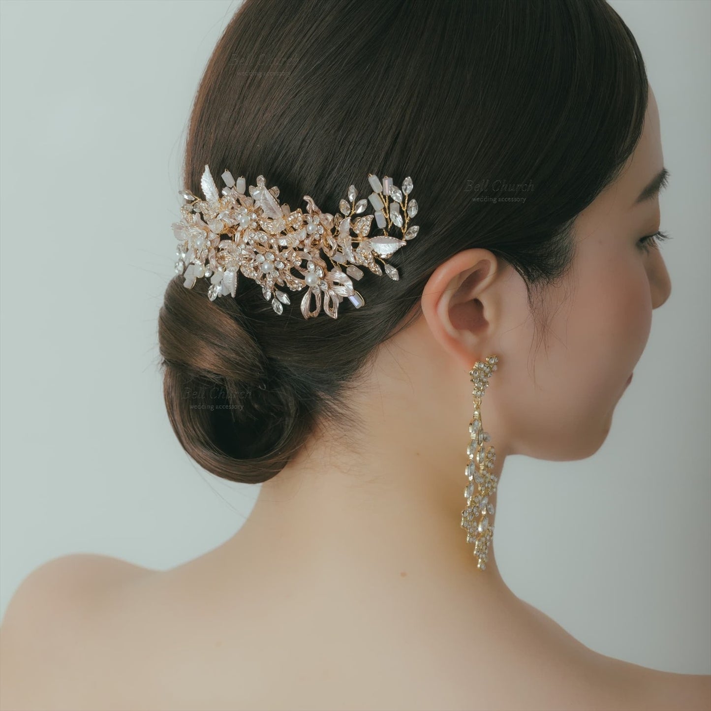 ヘアコーム | 小枝アクセサリー | お花モチーフ | ジルコニア | ゴールド | (BC-H44)【結婚式　アクセサリー　ヘッドドレス　ヘアアクセサリー】
