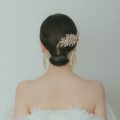 ヘアコーム | 小枝アクセサリー | お花モチーフ | ジルコニア | ゴールド | (BC-H44)【結婚式　アクセサリー　ヘッドドレス　ヘアアクセサリー】
