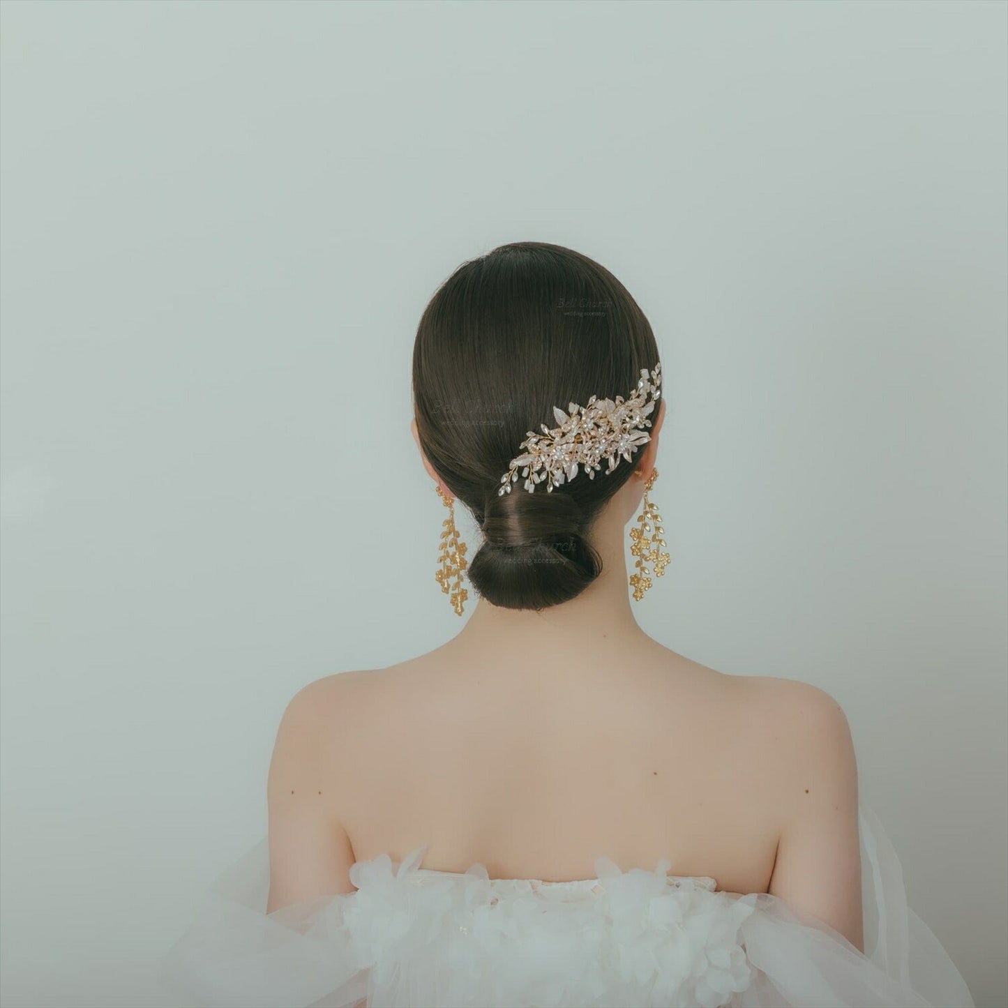 ヘアコーム | 小枝アクセサリー | お花モチーフ | ジルコニア | ゴールド | (BC-H44)【結婚式　アクセサリー　ヘッドドレス　ヘアアクセサリー】