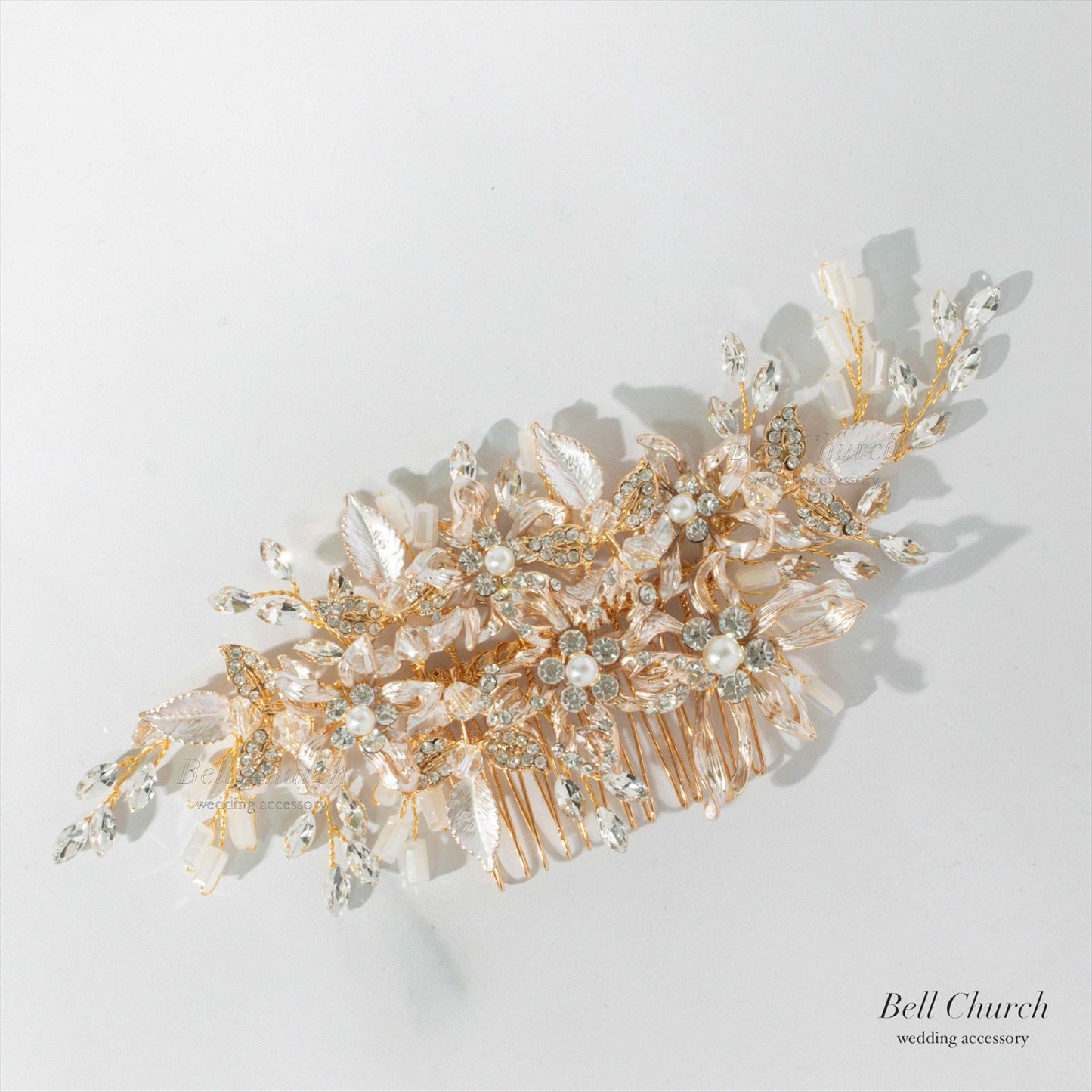 ヘアコーム | 小枝アクセサリー | お花モチーフ | ジルコニア | ゴールド | (BC-H44)【結婚式　アクセサリー　ヘッドドレス　ヘアアクセサリー】