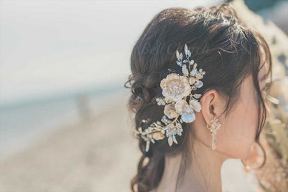 ヘッドドレス  お花モチーフ ビジュー シャンパンゴールド(BC-H22)｜ウェディングアクセサリー【結婚式　アクセサリー　ヘッドドレス　ヘアアクセサリー】